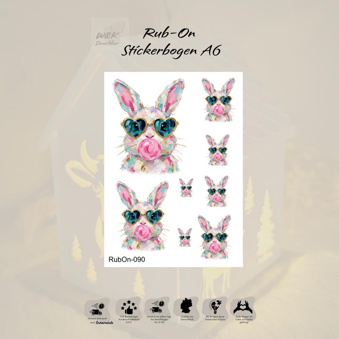 RubOn Sticker / Kaugummihase / A6 Bogen / Randlos /Abreibebilder / DIY Sticker für z.B. Glas Holz