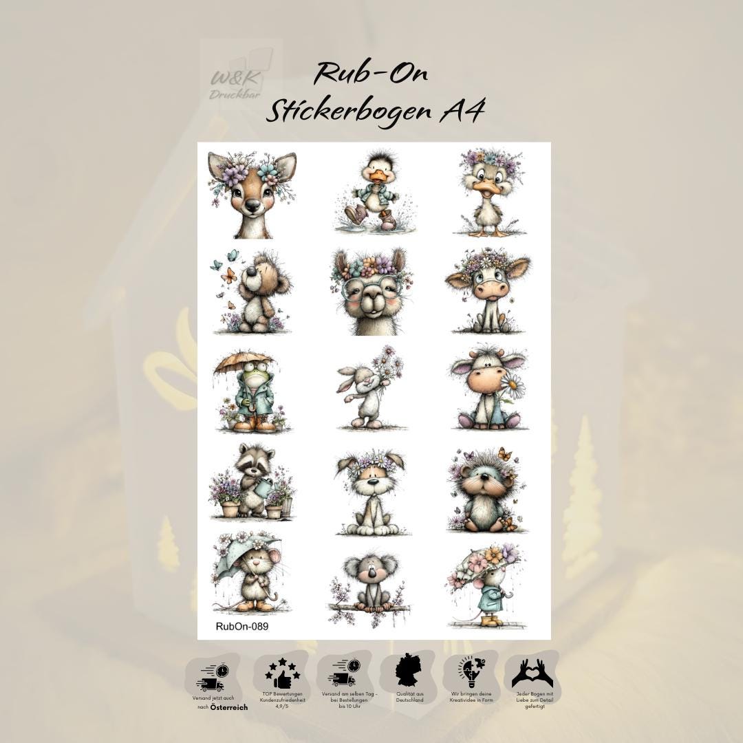 RubOn Sticker / Frühling / A4 Bogen / Randlos /Abreibebilder / DIY Sticker für z.B. Glas Holz