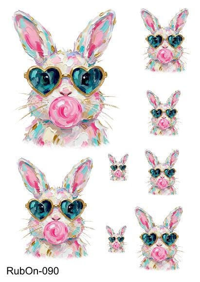 RubOn Sticker / Kaugummihase / A6 Bogen / Randlos /Abreibebilder / DIY Sticker für z.B. Glas Holz