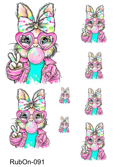 RubOn Sticker / Kaugummihase #2 / A6 Bogen / Randlos /Abreibebilder / DIY Sticker für z.B. Glas Holz