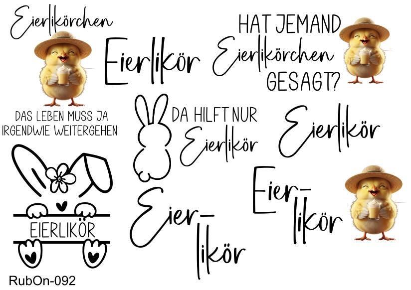 RubOn Sticker / Eierlikör / A5 Bogen / Randlos / Abreibebilder / DIY Sticker für z.B. Glas Holz