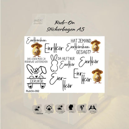 RubOn Sticker / Eierlikör / A5 Bogen / Randlos / Abreibebilder / DIY Sticker für z.B. Glas Holz