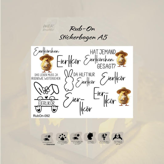RubOn Sticker / Eierlikör / A5 Bogen / Randlos / Abreibebilder / DIY Sticker für z.B. Glas Holz