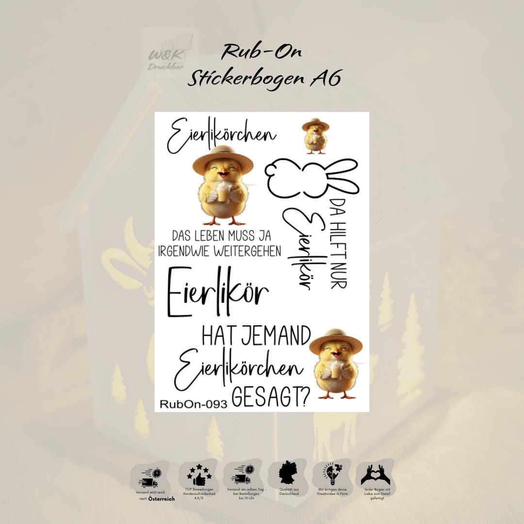 RubOn Sticker / Eierlikör #2 / A6 Bogen / Randlos /Abreibebilder / DIY Sticker für z.B. Glas Holz
