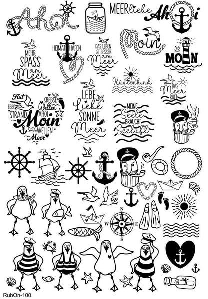 RubOn Sticker / Meerliebe / A4 Bogen / Randlos /Abreibebilder / DIY Sticker für z.B. Glas Holz