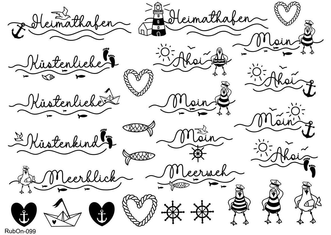 RubOn Sticker / Küstenmomente / A4 Bogen / Randlos /Abreibebilder / DIY Sticker für z.B. Glas Holz
