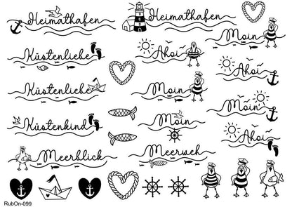 RubOn Sticker / Küstenmomente / A4 Bogen / Randlos /Abreibebilder / DIY Sticker für z.B. Glas Holz