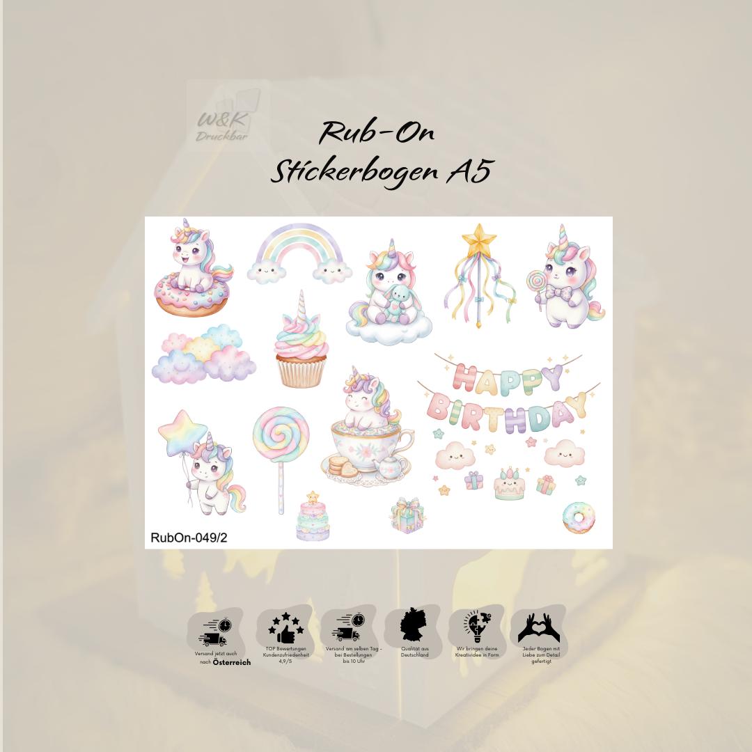 RubOn Sticker / Unicorn / A5 Bogen / Randlos / Abreibebilder / Einhorn / DIY Sticker für z.B. Glas Holz