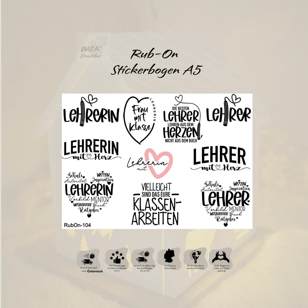 RubOn Sticker / Lehrer/In / A5 Bogen / Randlos / Abreibebilder / Einhorn / DIY Sticker für z.B. Glas Holz