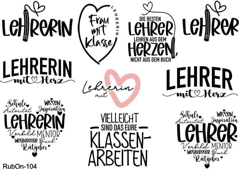 RubOn Sticker / Lehrer/In / A5 Bogen / Randlos / Abreibebilder / Einhorn / DIY Sticker für z.B. Glas Holz