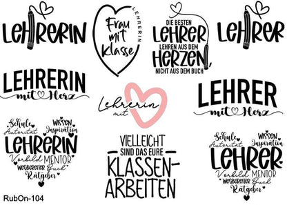 RubOn Sticker / Lehrer/In / A5 Bogen / Randlos / Abreibebilder / Einhorn / DIY Sticker für z.B. Glas Holz