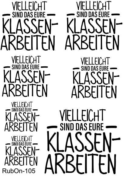 RubOn Sticker / Klassenarbeit / A6 Bogen / Randlos /Abreibebilder / DIY Sticker für z.B. Glas Holz