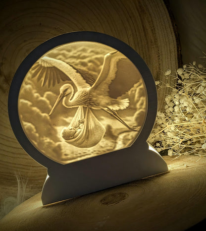 Loop Lampe/ Baby im Anflug / Baby / Storch / Premium-Qualität / Lampe / Lithophane / Gießform / Raysin / Silikonform