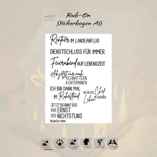 RubOn Sticker / Rente "Locker" / A6 Bogen / Randlos /Abreibebilder / DIY Sticker für z.B. Glas Holz