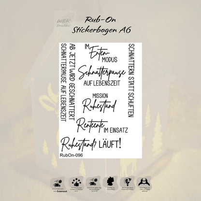 RubOn Sticker / Rente-Ente / A6 Bogen / Randlos /Abreibebilder / DIY Sticker für z.B. Glas Holz