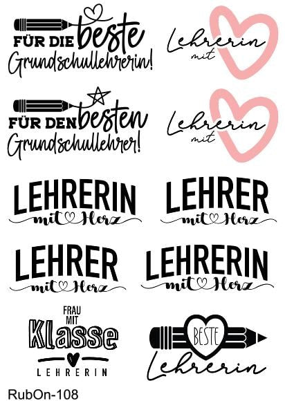RubOn Sticker / Lehrer/in#2 / A6 Bogen / Randlos /Abreibebilder / DIY Sticker für z.B. Glas Holz