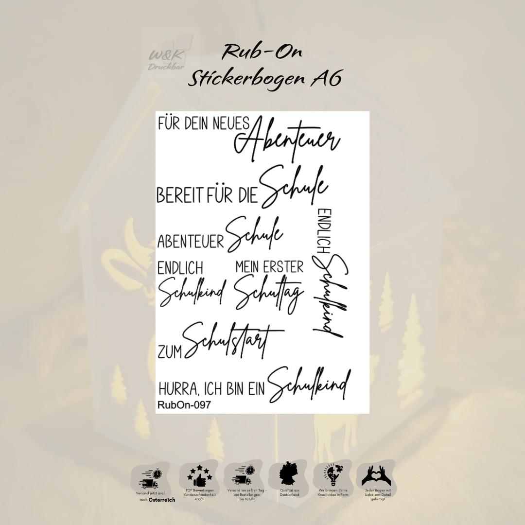 RubOn Sticker / Einschulung / A6 Bogen / Randlos /Abreibebilder / DIY Sticker für z.B. Glas Holz
