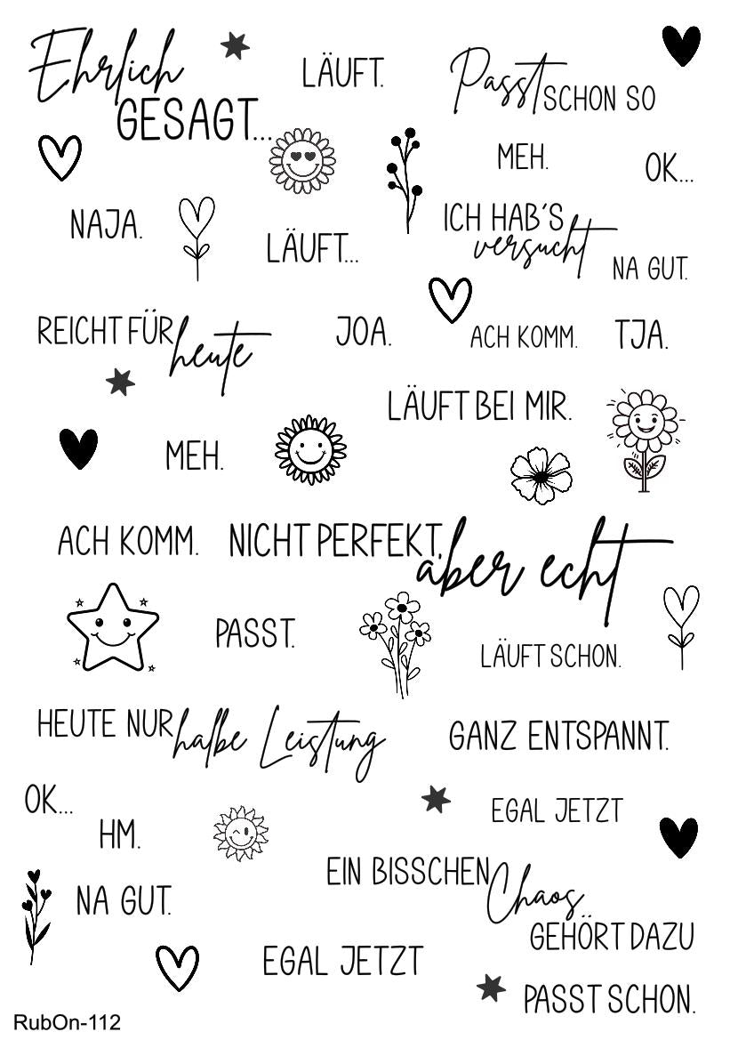 RubOn Sticker / Ehrlich gesagt... / A4 Bogen / Randlos /Abreibebilder / DIY Sticker für z.B. Glas Holz
