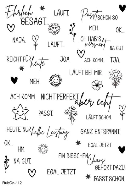 RubOn Sticker / Ehrlich gesagt... / A4 Bogen / Randlos /Abreibebilder / DIY Sticker für z.B. Glas Holz