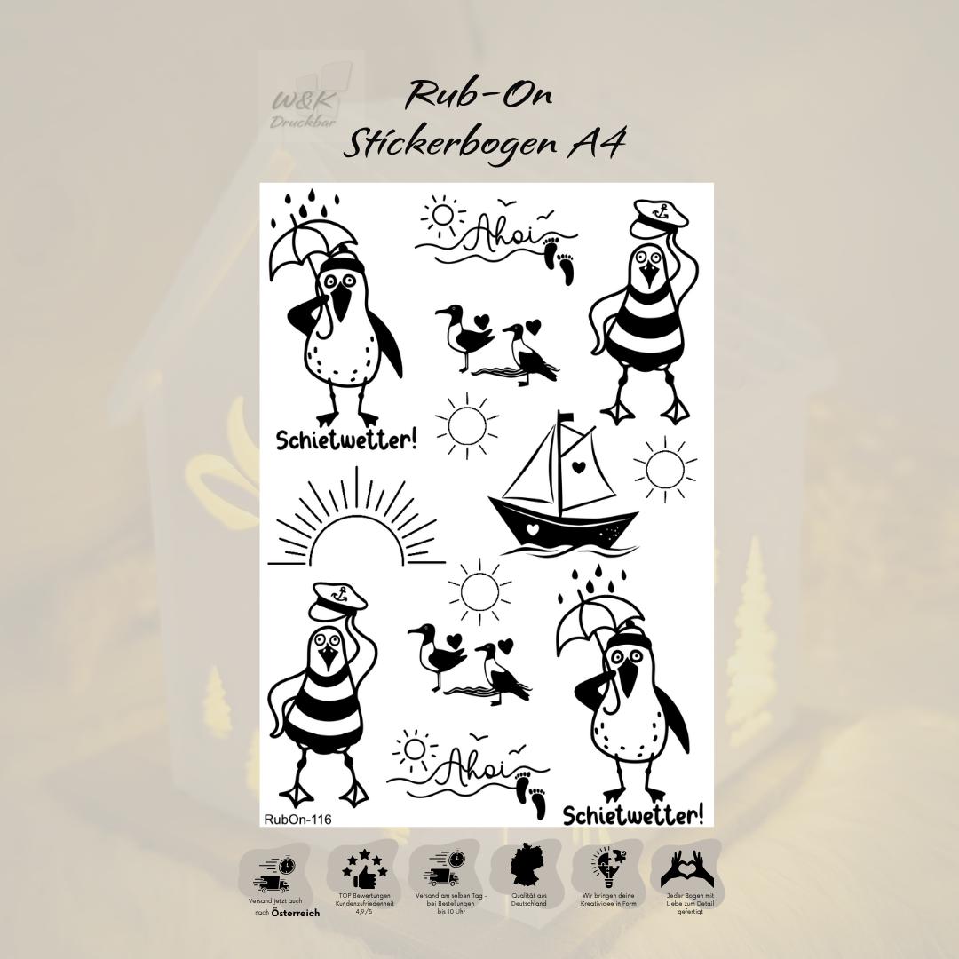 RubOn Sticker / Strandkorb Edition #Best of / A4 Bogen / Randlos /Abreibebilder / DIY Sticker für z.B. Glas Holz