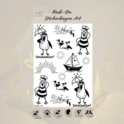RubOn Sticker / Strandkorb Edition #Best of / A4 Bogen / Randlos /Abreibebilder / DIY Sticker für z.B. Glas Holz