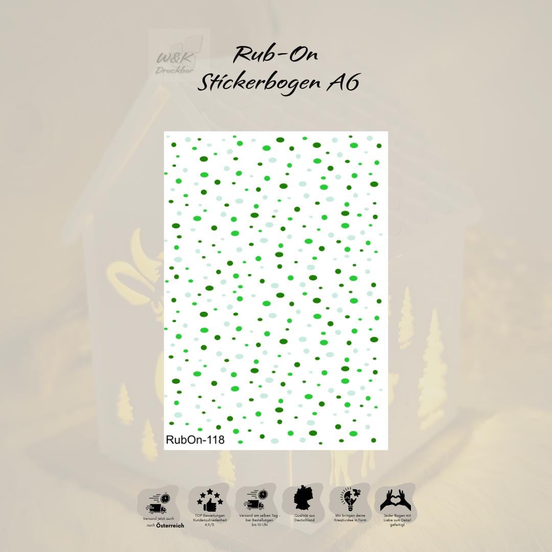 RubOn Sticker / Punkte / A6 Bogen / Randlos /Abreibebilder / DIY Sticker für z.B. Glas Holz