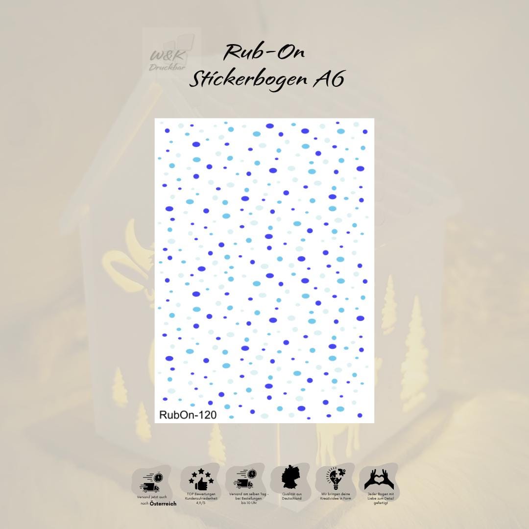 RubOn Sticker / Punkte / A6 Bogen / Randlos /Abreibebilder / DIY Sticker für z.B. Glas Holz