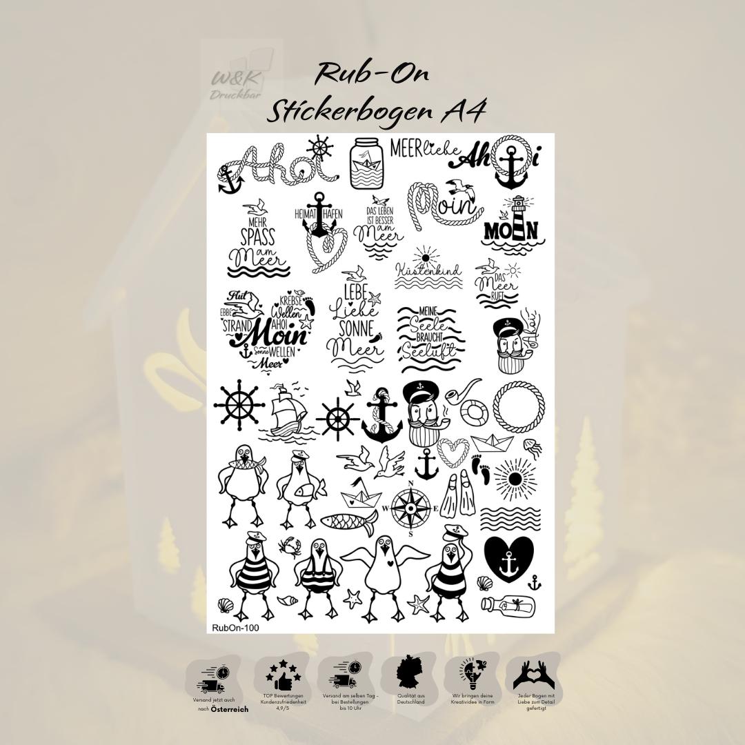 RubOn Sticker / Meerliebe / A4 Bogen / Randlos /Abreibebilder / DIY Sticker für z.B. Glas Holz