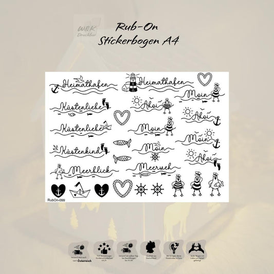 RubOn Sticker / Küstenmomente / A4 Bogen / Randlos /Abreibebilder / DIY Sticker für z.B. Glas Holz