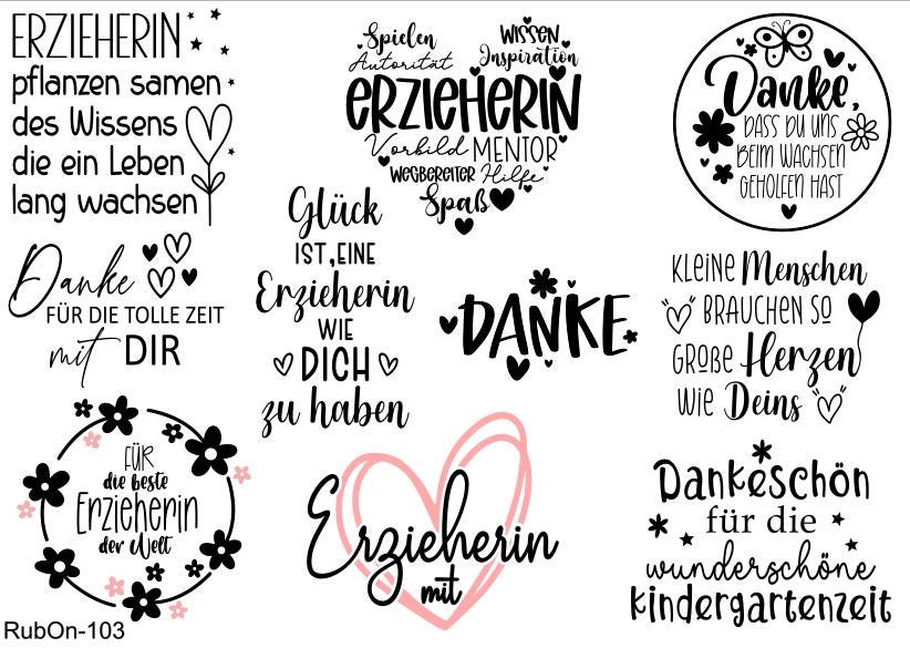 RubOn Sticker / Erzieherin / A5 Bogen / Randlos / Abreibebilder / Einhorn / DIY Sticker für z.B. Glas Holz
