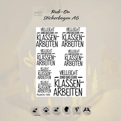 RubOn Sticker / Klassenarbeit / A6 Bogen / Randlos /Abreibebilder / DIY Sticker für z.B. Glas Holz
