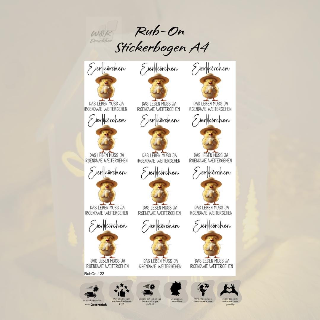 RubOn Sticker / Eierlikörchen / A4 Bogen / Randlos /Abreibebilder / DIY Sticker für z.B. Glas Holz