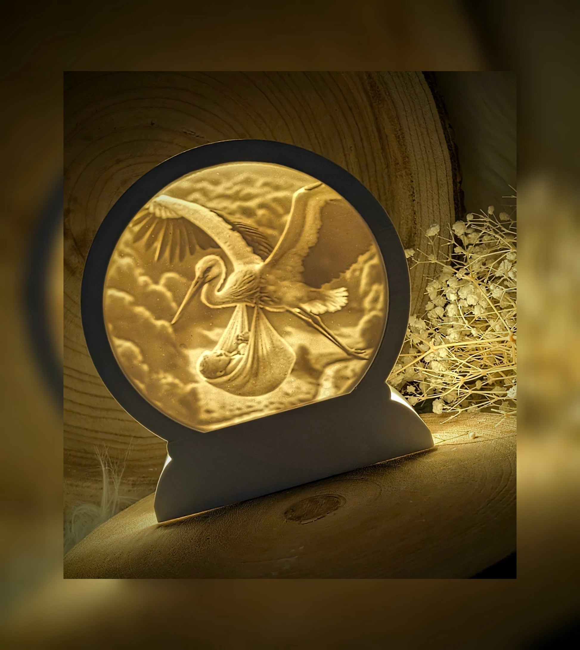 Loop Lampe/ Baby im Anflug / Baby / Storch / Premium-Qualität / Lampe / Lithophane / Gießform / Raysin / Silikonform