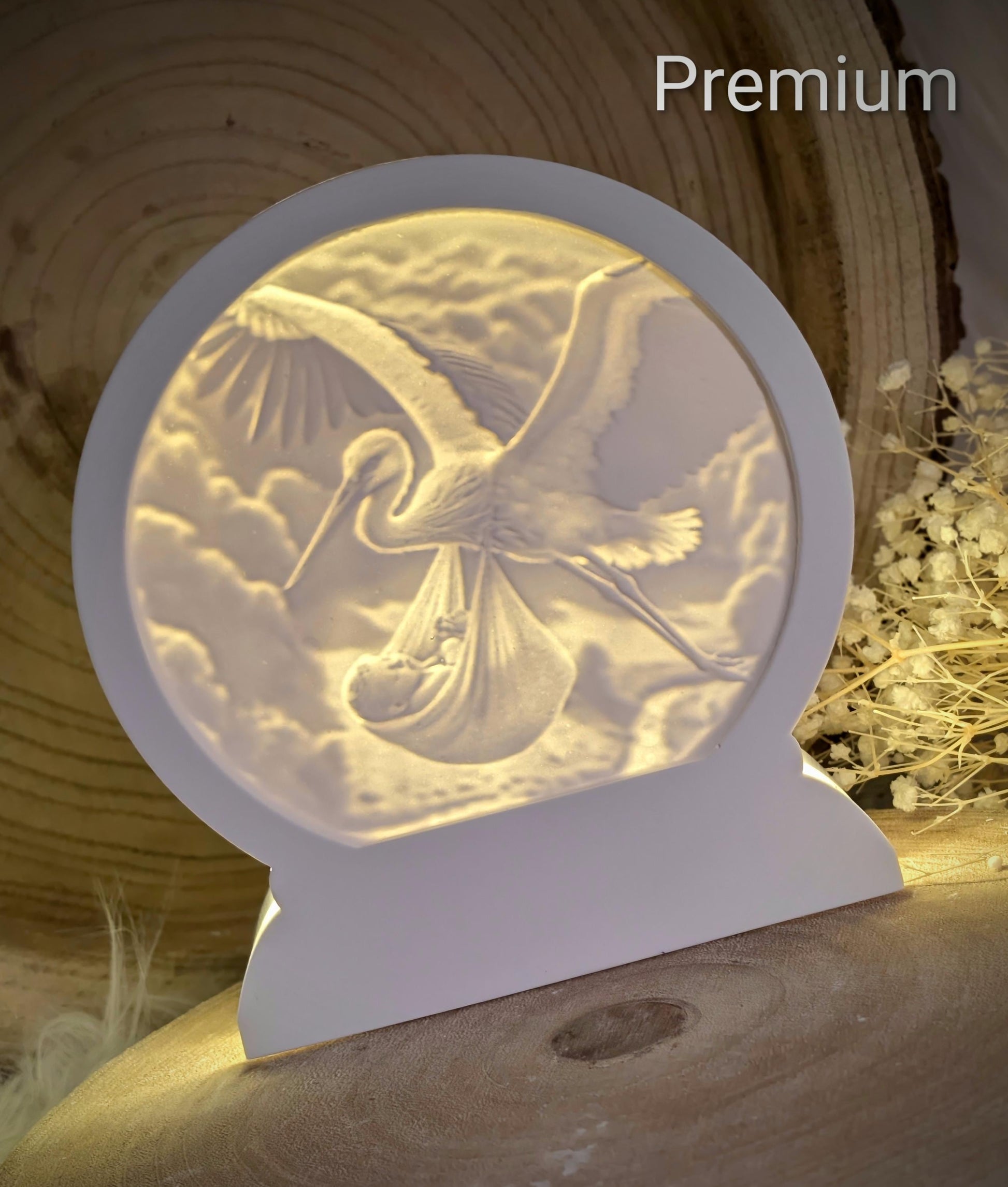 Loop Lampe/ Baby im Anflug / Baby / Storch / Premium-Qualität / Lampe / Lithophane / Gießform / Raysin / Silikonform