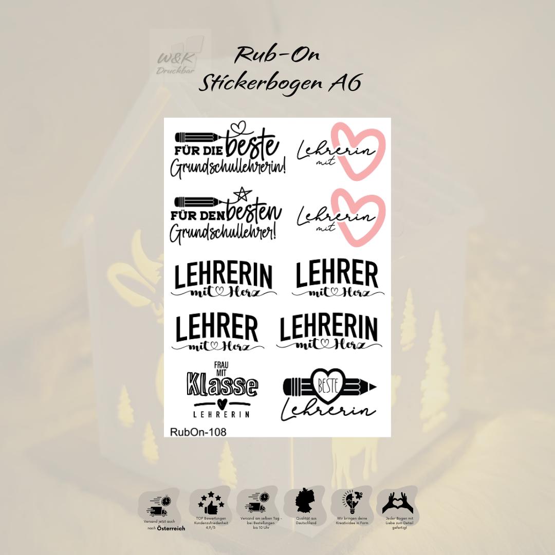 RubOn Sticker / Lehrer/in#2 / A6 Bogen / Randlos /Abreibebilder / DIY Sticker für z.B. Glas Holz