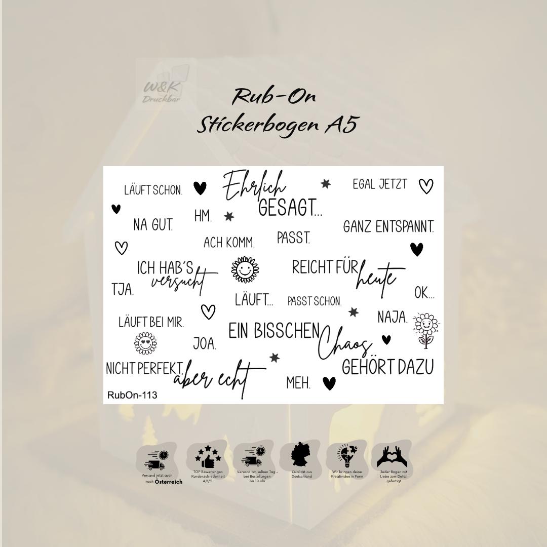 RubOn Sticker / Ehrlich gesagt... #Best of / A5 Bogen / Randlos / Abreibebilder / DIY Sticker für z.B. Glas Holz