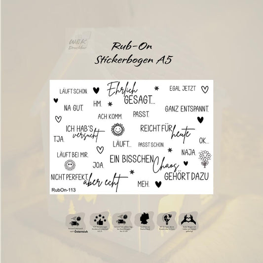 RubOn Sticker / Ehrlich gesagt... #Best of / A5 Bogen / Randlos / Abreibebilder / DIY Sticker für z.B. Glas Holz