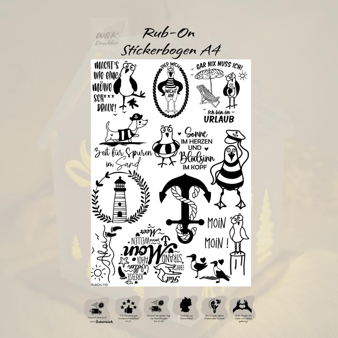 RubOn Sticker / Strandkorb Edition / A4 Bogen / Randlos /Abreibebilder / DIY Sticker für z.B. Glas Holz