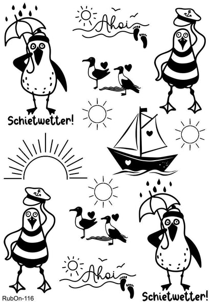 RubOn Sticker / Strandkorb Edition #Best of / A4 Bogen / Randlos /Abreibebilder / DIY Sticker für z.B. Glas Holz