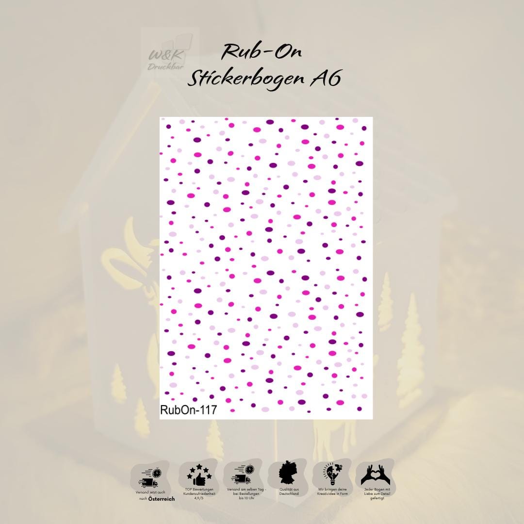 RubOn Sticker / Punkte / A6 Bogen / Randlos /Abreibebilder / DIY Sticker für z.B. Glas Holz