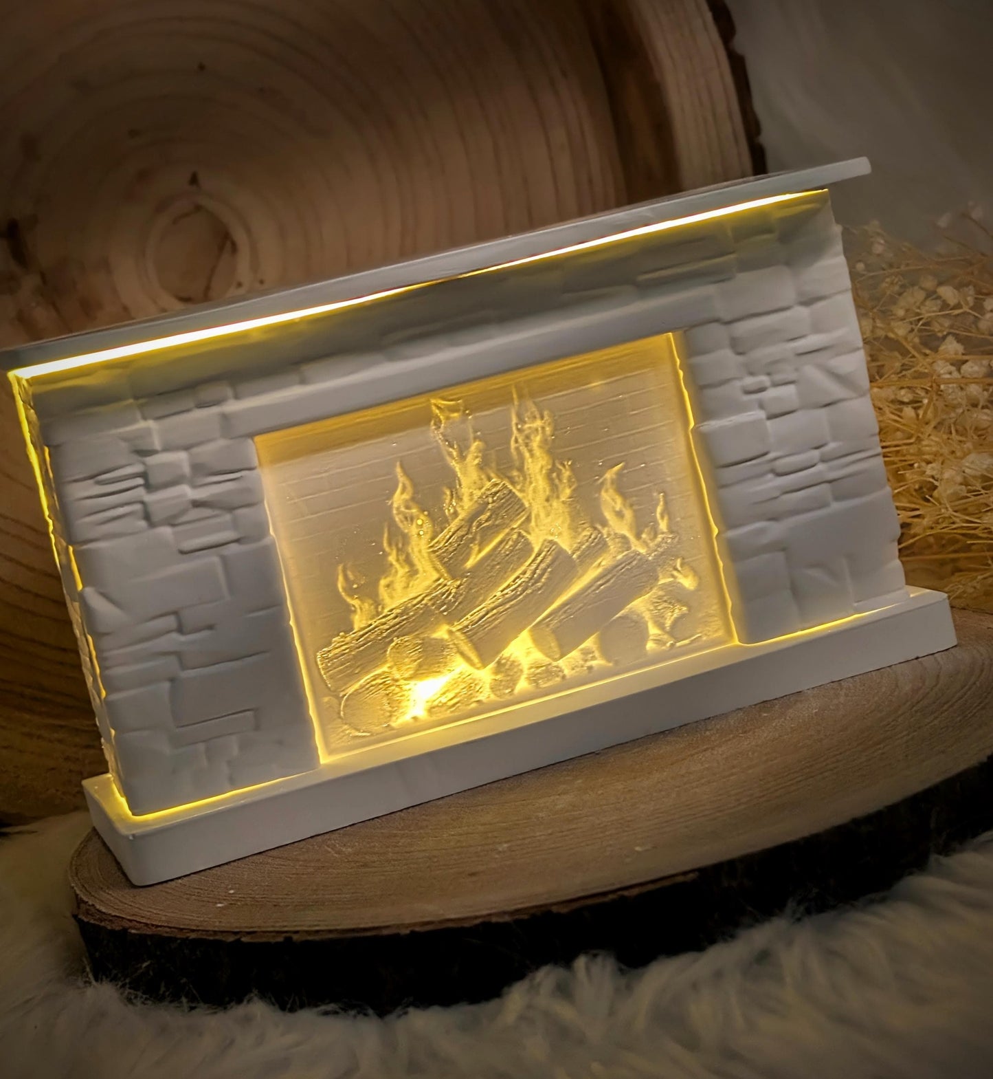 Silikonform Kamin mit Wechselmotiv / DIY Gießform / Austauschbares Motiv / Lagerfeuer / Premium-Qualität / Lampe / Lithophane / Raysin