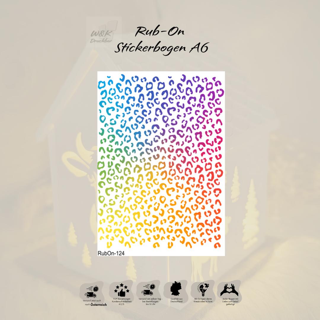 RubOn Sticker / Leo-Print Bunt / A6 Bogen / Randlos /Abreibebilder / DIY Sticker für z.B. Glas Holz
