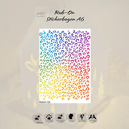 RubOn Sticker / Leo-Print Bunt / A6 Bogen / Randlos /Abreibebilder / DIY Sticker für z.B. Glas Holz