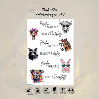 RubOn Sticker / Brillenparkplatz / A4 Bogen / Randlos /Abreibebilder / DIY Sticker für z.B. Glas Holz