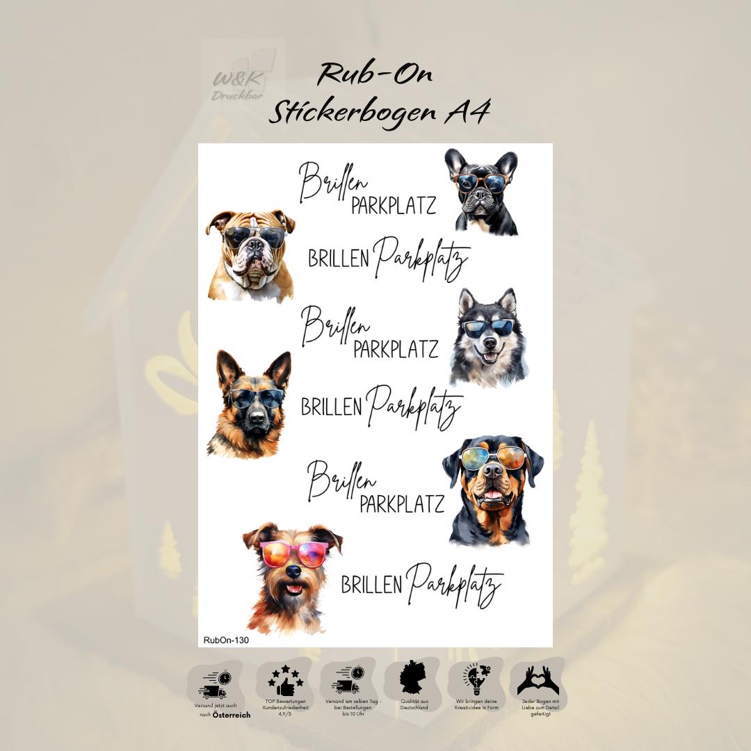 RubOn Sticker / Brillenparkplatz#4 Dog Edition / A4 Bogen / Randlos /Abreibebilder / DIY Sticker für z.B. Glas Holz