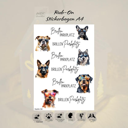 RubOn Sticker / Brillenparkplatz#4 Dog Edition / A4 Bogen / Randlos /Abreibebilder / DIY Sticker für z.B. Glas Holz