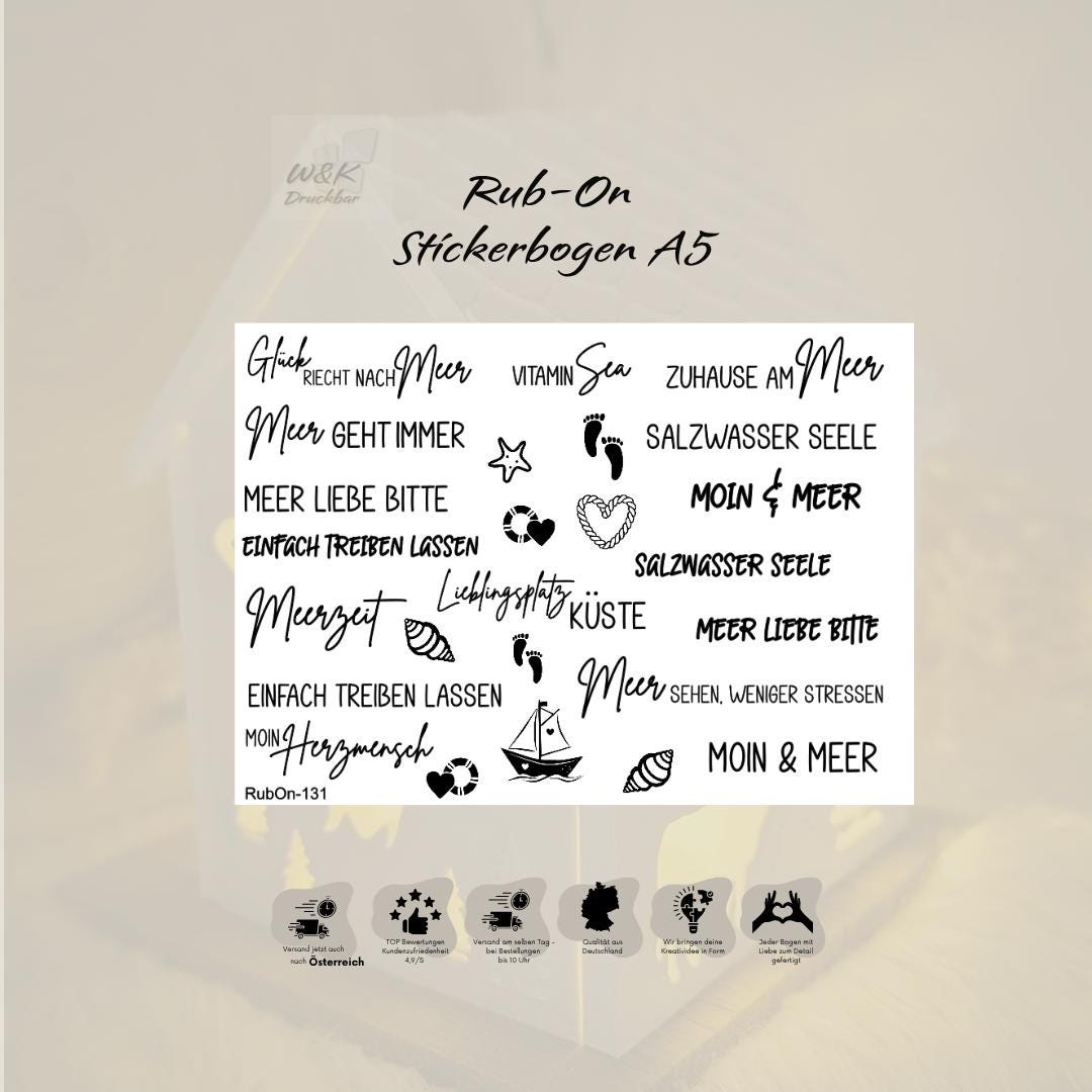RubOn Sticker / Meer Momente / A5 Bogen / Randlos / Abreibebilder / DIY Sticker für z.B. Glas Holz