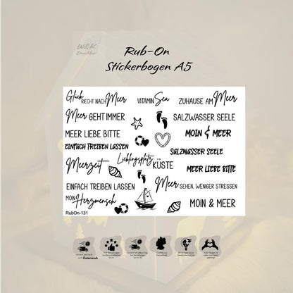 RubOn Sticker / Meer Momente / A5 Bogen / Randlos / Abreibebilder / DIY Sticker für z.B. Glas Holz
