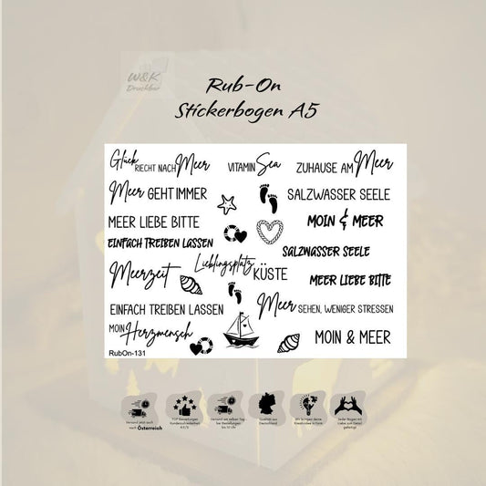 RubOn Sticker / Meer Momente / A5 Bogen / Randlos / Abreibebilder / DIY Sticker für z.B. Glas Holz
