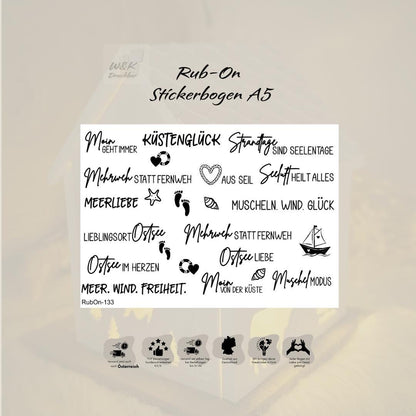 RubOn Sticker / Ostsee / A5 Bogen / Randlos / Abreibebilder / DIY Sticker für z.B. Glas Holz